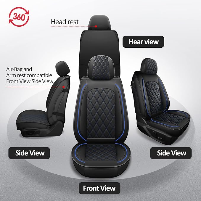 MIROZO Dodge Ram Seat Covers Full Set –Waterproof Truck Seat Covers Leather Car Seat Protector Fits 2009-2026 Ram 1500/2500/3500 Crew Quad Regular Cab Pickup with Split Flat Bench 40/60,Black and Blue