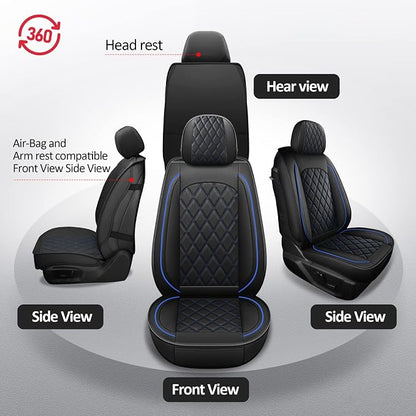 MIROZO 2PCS Front Seat Covers,Waterproof Car Seat Cover Blue Vehicle Cushion Cover Breathable Fit for Most Sedan, Truck and SUV (Black and Blue,2PCS)