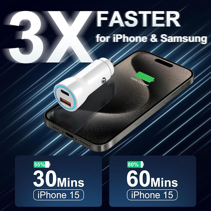 iPhone 17 16 15 Car Charger, [Apple MFi Certified] USB C Car Charger 43W Fast Charging with 3.3 FT Type C to C Cable, USB Car Adapter for iPhone 17/17 Pro/17 Pro Max/Air/16/15