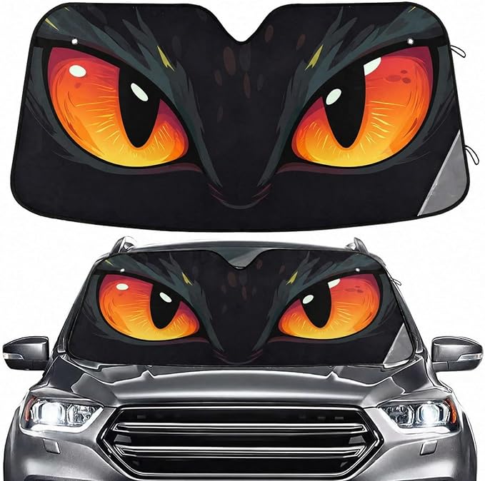 Windshield Sun Shade Red Evil Cat Eyes Front Window Block UV Shades Visor Reflective Retractable for Car SUV Trucks