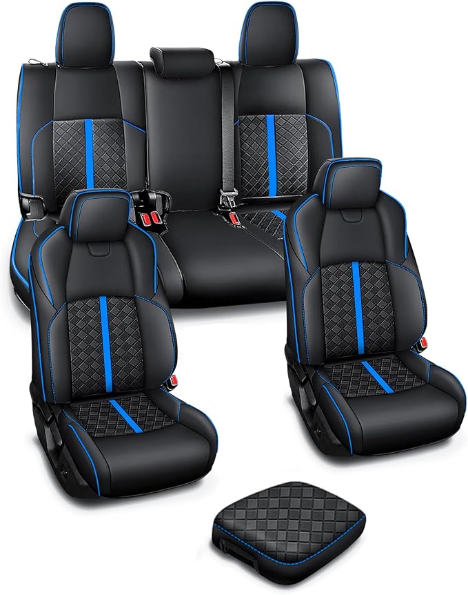 Carlimeki Leather Seat Covers Custom Fit for Tacoma Gen 4th (2024-2026) Double Cab, for SR, SR5, TRD PreRunner, TRD Sport, TRD Off-Road, Limited, Trailhunter - Armrest Covers Included - Fully Covered