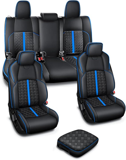 Carlimeki Leather Seat Covers Custom Fit for Tacoma Gen 4th (2024-2026) Double Cab, for SR, SR5, TRD PreRunner, TRD Sport, TRD Off-Road, Limited, Trailhunter - Armrest Covers Included - Fully Covered