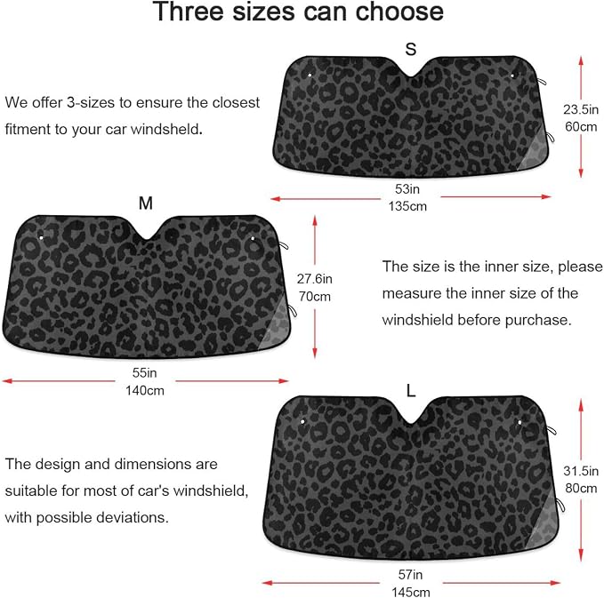 Windshield Sun Shade Dark Gray Leopard Cheetah Print Ram Front Window Block UV Shades Visor Reflective Retractable for Car SUV Trucks