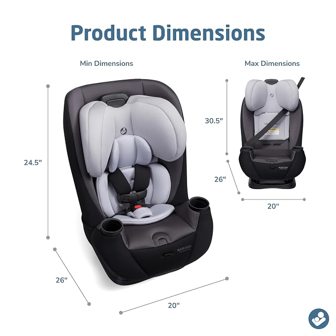 Maxi-Cosi Pria All-in-One Convertible Car Seat, Infant to Toddler Car Seat, Easy-Install Harness, Machine-Washable Cover, 5-100 lbs, Blackened Pearl 2