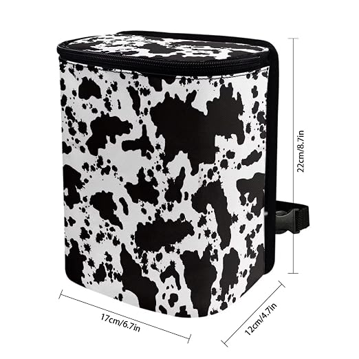 White Black Cow Car Trash Can Cow Car Accessories Leak Proof Trash Bag with Lid and Zipper Portable Collapsible Garbage Can Multipurpose Storage Organizer Car Trash Bag Hanging Cute