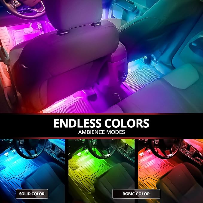 OPT7 Aura DreamColor RGB-IC Car Interior Ambient Light, 6PC Double Row LED Strips, Color Chasing Light Kit w/APP & Remote Control, Universal for Vehicles SUV Trucks Pickups Van