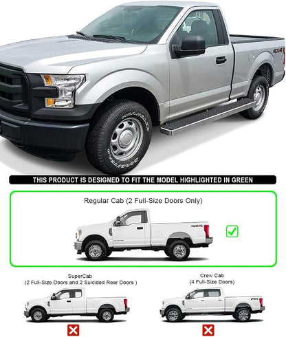 APS Wheel to Wheel Running Boards 6in Compatible with Ford F150 2015-2026 Regular Cab 6.5ft Bed & F-250 F-350 Super Duty 2017-2026 304 Stainless Steel (Nerf Bars Side Steps Side Bars)