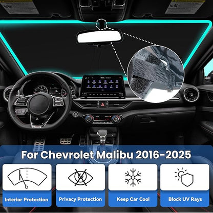 Windshield Sun Shade for Chevrolet Chevy Malibu 2016-2025, Car Front Window Sunshade with 240T Sun Visor Protector Blocks UV Rays Heat Sun Shield Accessories