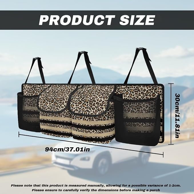 Hanging Backseat Trunk Organizer for Car Brown Leopard Print Car Storage Organizer Multipurpose Cargo Bag with 3 Adjustable Buckles