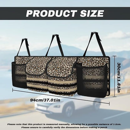 Hanging Backseat Trunk Organizer for Car Brown Leopard Print Car Storage Organizer Multipurpose Cargo Bag with 3 Adjustable Buckles