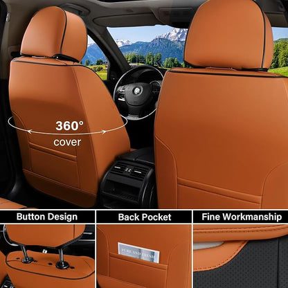 Coverado Seat Covers, Front Car Seat Cover, 2 Pack Breathable Nappa Leather Seat Cover, Waterproof Car Seat Protector, Car Seat Cushion, Universal Auto Seat Covers Fit for Most Cars (Brown&Black)