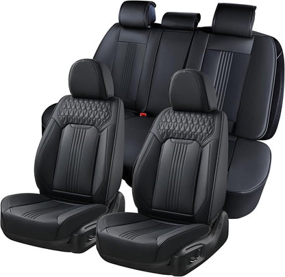 Coverado Seat Covers Full Set, Leather Car Seat Cover, Waterproof Car Seat Protector, Automotive Seat Covers Car Seat Cushion Universal Fit for Most Cars, Black