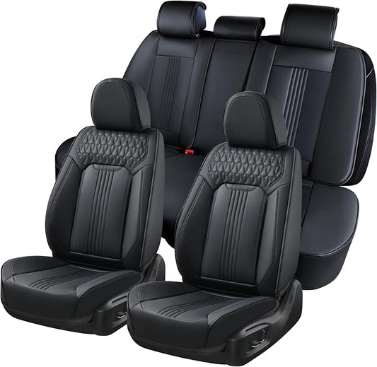 Coverado Seat Covers Full Set, Leather Car Seat Cover, Waterproof Car Seat Protector, Automotive Seat Covers Car Seat Cushion Universal Fit for Most Cars, Black