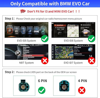 Road Top Wireless CarPlay Interface Decoder for BMW EVO ID5/ID6 | For BMW 1 2 3 4 5 6 7 Series & M3 M4 M5 X1 X2 X3 X4 X5 X6, Support Wireless Carplay, Android Auto, MirrorLink