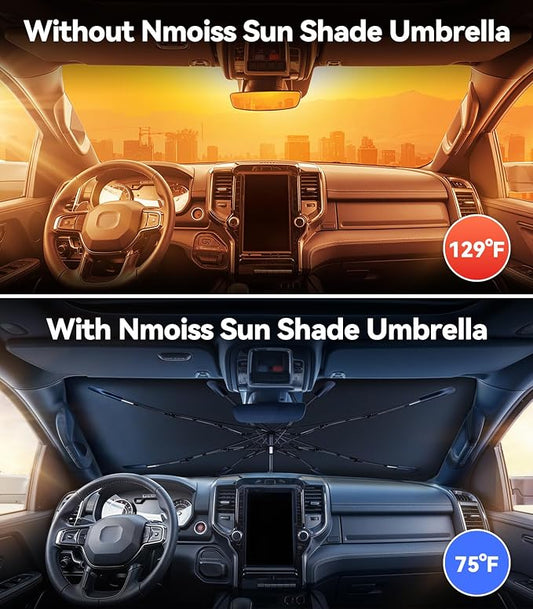Nmoiss Windshield Sun Shade Umbrella [Vinyl Coating Heat Shield] for 2010-2026 Ram Trucks 1500 2500 3500 Accessories, Protect Car from Sun Rays & Heat Damage Keep Cool and Protect Interior