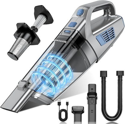 BQYPOWER Handheld Vacuum Cordless, 16000PA Strong Suction Hand Held Vacuum Cordless Rechargeable with Multiple Accessories, Portable Car Vacuum Cleaner High Power for Car Home Office