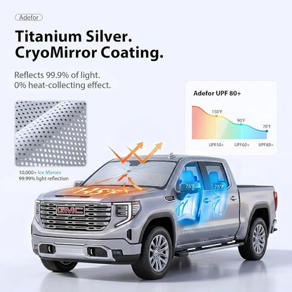 2026 Upgraded Windshield Sun Shade Umbrella for GMC Sierra 1500 [Precision Custom Fit, Superior UV & Heat Block] Cooling Tech Fabric, Durable Foldable with Storage Bag, Fits 2000-2026