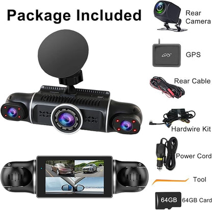 4 Channel Dash Cam Front and Rear Inside Back 360° FHD 2K Dash Camera for Cars, WiFi, GPS, G-Sensor, WDR 24/7 Parking Mode, 170° Wide Angle, Loop Recording, Night Vision, APP, with 64GB Card