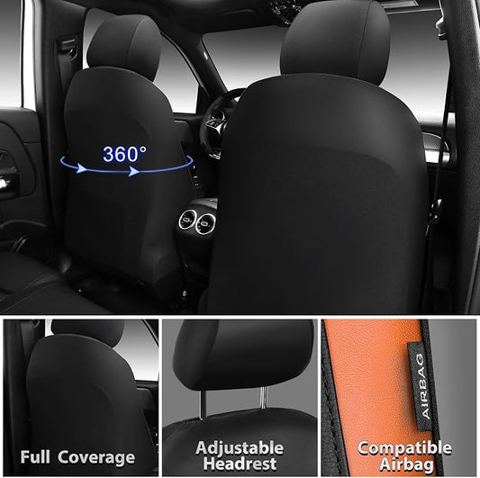 CAR PASS Memory Foam Car Seat Covers,Air Cool Mesh Thick Seat Covers Front Seats,Orange Leather Seat Covers for Car,Universal Automotive Comfort for Most Cars,SUV,Trucks,Airbag Compatible,Black Orange