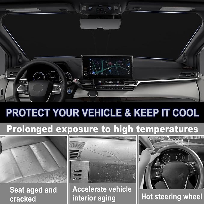Windshield Sun Shade for 2021-2026 Toyota Sienna Foldable Front Window Sunshade Premium 310T Polyester Block UV Rays and Heat Insulation Protection Keep Vehicle Cool