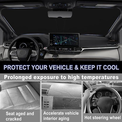 Windshield Sun Shade for 2021-2026 Toyota Sienna Foldable Front Window Sunshade Premium 310T Polyester Block UV Rays and Heat Insulation Protection Keep Vehicle Cool