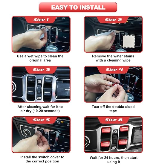 for Jeep 4 PCS Upgrade Metal Window Switch Button Cover Compatible with Jeep Wrangler JL JLU 2026 2025 2024 2023 2022 2021 2020 2019 2018 & Gladiator JT 2020-2026 Interior Accessories Gifts (Red)