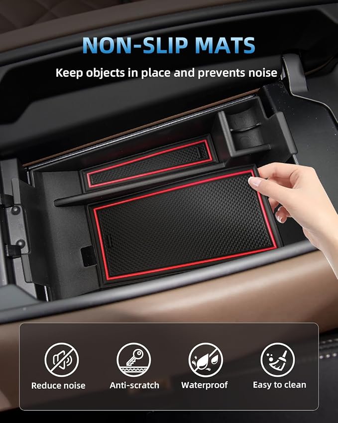 Center Console Organizer for 2020-2026 BMW X5/X6/X7, Armrest Storage Box with Removable Rubber Mat, 2020 2021 2022 2023 2024 2025 2026 BMW X5/X6/X7 Interior Accessories(Red)