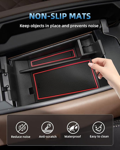 Center Console Organizer for 2020-2026 BMW X5/X6/X7, Armrest Storage Box with Removable Rubber Mat, 2020 2021 2022 2023 2024 2025 2026 BMW X5/X6/X7 Interior Accessories(Red)