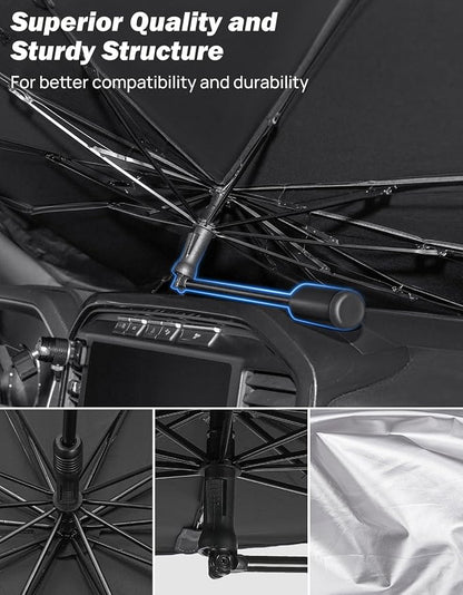 JOYTUTUS Windshield Sun Shade Umbrella, Fit for Ford 2015-2025 F150 F250 F350, with 360° Rotation Bendable Shaft, Titanium Silver Coating for UV Ray Block, Car Front Window Sun Shade Keep the Car Cool