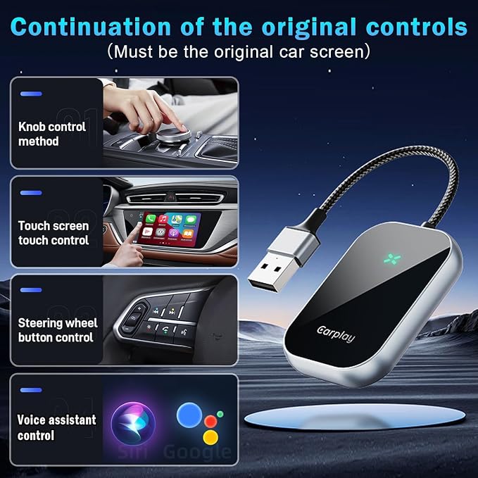 TheCoolCube Wireless Carplay Adapter Wired to Wireless Plug & Play Auto Connect Converter for iPhone iOS 10+ / Factory Wired Car Play Car from 2016 (A21)