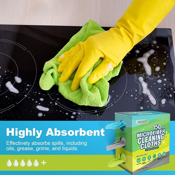 UNIMADE Microfiber Cleaning Cloth, 150 Pack Reusable Paper Towels Microfiber Towels for Cars Lint Free Washable Tissues Shop Rags with Dispenser Box for Home Kitchen Automotive, 11"x 9", Multicolor