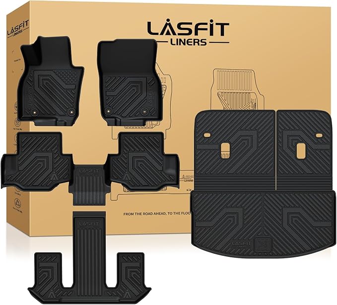 LASFIT Floor Mats & Backrest Mats & Cargo Mats for Mazda CX-90/CX-90 PHEV 2026 2025 2024 7 Seats (Only Fit 3rd Row 60/40 Split-Bench Seats) All Weather TPE Custom Fit Car Liners for CX-90/CX-90 PHEV