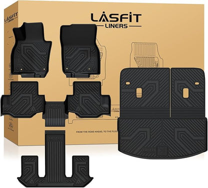 LASFIT Floor Mats & Backrest Mats & Cargo Mats for Mazda CX-90/CX-90 PHEV 2026 2025 2024 7 Seats (Only Fit 3rd Row 60/40 Split-Bench Seats) All Weather TPE Custom Fit Car Liners for CX-90/CX-90 PHEV