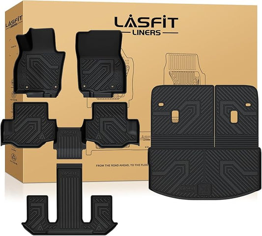 LASFIT Floor Mats & Backrest Mats & Cargo Mats for Mazda CX-90/CX-90 PHEV 2026 2025 2024 7 Seats (Only Fit 3rd Row 60/40 Split-Bench Seats) All Weather TPE Custom Fit Car Liners for CX-90/CX-90 PHEV