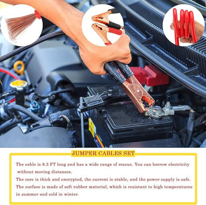 Emergency Roadside Kit with Jumper Cables Kit for Car, Safety Car Kits | Car Emergency Kit High Power Handheld Vacuum, Warning Triangle, Safety Hammer, Tow Rope, Gifts for New Drivers