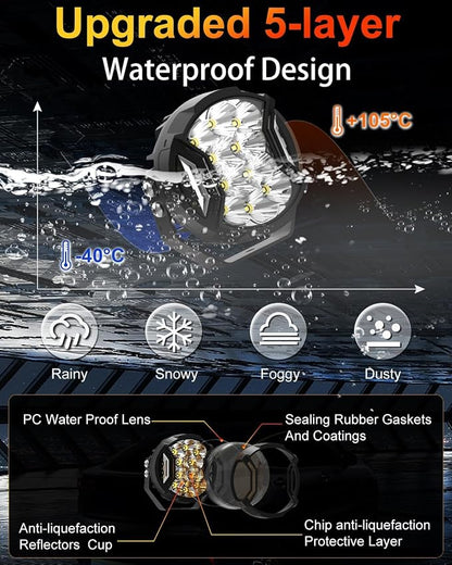 5In LED Light Pods, Super Bright Offroad Round Driving Lights with Amber DRL, 270° Wide Range Side Shooter White Spot Beam Universal Auxiliary Light with Wiring Harness Kit - 2Pack