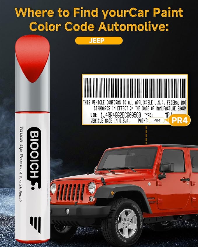 Touch Up Paint Pen Exact Color Match Car Chip and Scratch Repair (for Jeep, Flame Red(PR4/TR4))