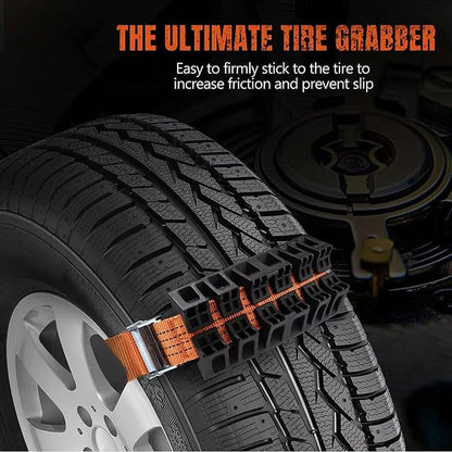 Tire Traction Straps for Trucks and SUVs – Emergency Snow Mud Skid Straps with Gloves – Strong Grip ABS Material for Enhanced Vehicle Stability and Safe Driving in Winter or Off Road Conditions