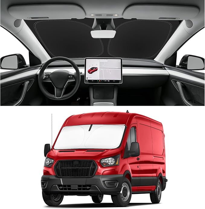 Custom Fit Windshield Sun Shade for Ford Transit 2015-2026, Blocks UV & Heat, Front Window Sunshade Accessories, Easy Fold & Store Keep Your Car Cooler
