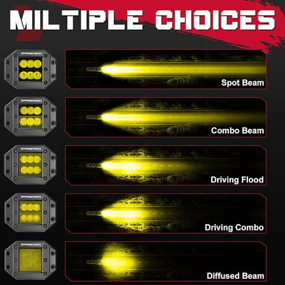 Flush Mount LED Pods Amber, OFFROADTOWN 5'' 12,000LM CREE LED Camper Lights Yellow Backup Reverse Scene Lights Off Road Flush Bumper Light for Camper Truck Pickup UTV ATV Boat RV - Diffusion Beam