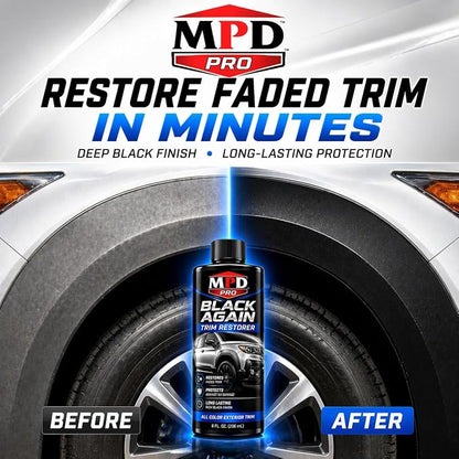 MPD Pro Black Again Trim Restorer for Cars – Restores Faded Plastic, Vinyl & Rubber Exterior Trim, Deep Black Finish for Bumpers, Mirrors & Moldings, UV Protection, Non-Greasy Formula, 8oz (Pack of 1)