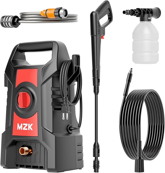 MZK 2026 New Lightweight Pressure Washer, Portable One-Button Start with 4 Adjustable Nozzle & Foam Cannon, Powerful Cleaning Machine for Cars, Patios, Fences & Driveways(Red)