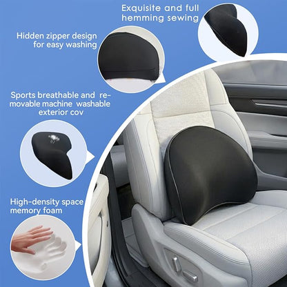 Really Supportive Lumbar Support Pillow for Car, 100% Memory Foam Lumbar Pillow with Breathable Removable Cover, Ergonomic Design - Back Pillow for Car Seat/Back Pain Relief(Timeless Black, 1PC)