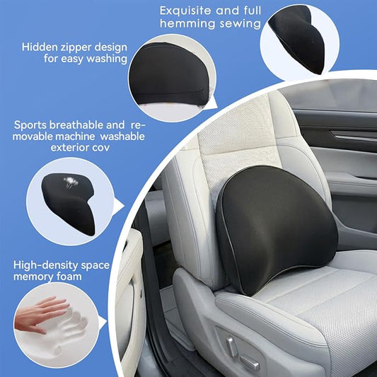 Really Supportive Lumbar Support Pillow for Car, 100% Memory Foam Lumbar Pillow with Breathable Removable Cover, Ergonomic Design - Back Pillow for Car Seat/Back Pain Relief(Timeless Black, 1PC)