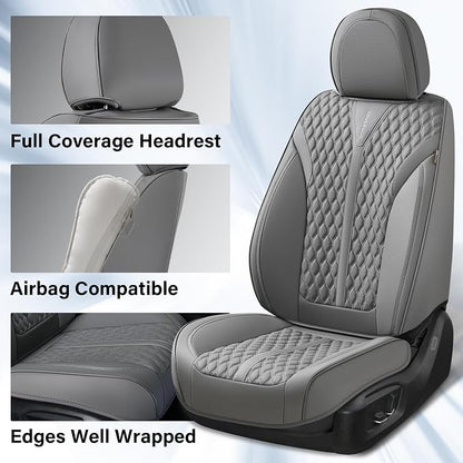 Coverado Front Seat Covers, Luxury Nappa Leather Seat Covers, Car Seat Covers Waterproof, 2 Pack Universal Seat Covers for Cars, Car Seat Protector, Driver Seat Cover Fit for Most Cars, Gray