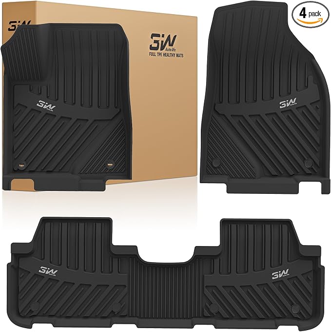 3W Floor Mats Fit 2014-2019 Toyota Highlander (Not for Hybrid), All Weather TPE Custom Fit Car Floor Liners 1st&2nd Row, Black