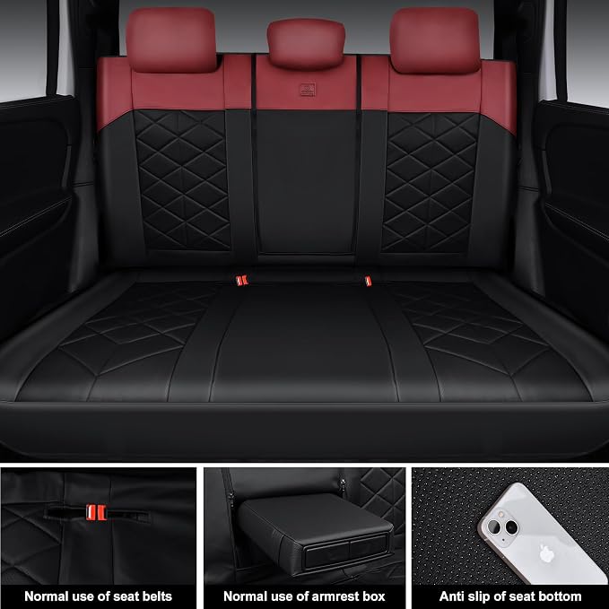 CAR PASS Memory Foam Leather Seat Covers Full Set, Breathable Perforated Nappa Leather Seat Covers Universal Fit for Most Sedans,SUV,Trucks Thick 3D Foam Comfort, Airbag Compatible Black Burgundy Red