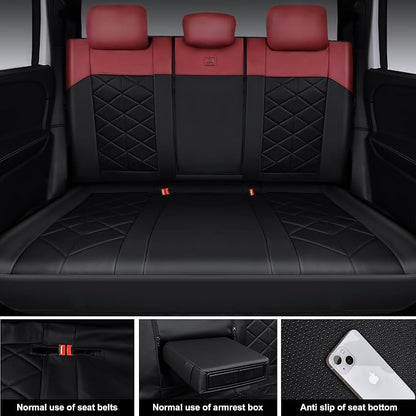 CAR PASS Memory Foam Leather Seat Covers Full Set, Breathable Perforated Nappa Leather Seat Covers Universal Fit for Most Sedans,SUV,Trucks Thick 3D Foam Comfort, Airbag Compatible Black Burgundy Red