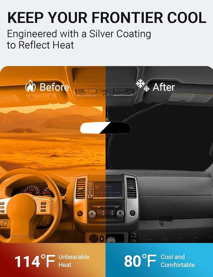 Proadsy 2026 Upgrade Front Windshield Sun Shade Foldable Sunshade Protector Custom Fit 2005-2021 Nissan Frontier, 2Dr 4Dr KingCab CrewCab Pickup Accessories