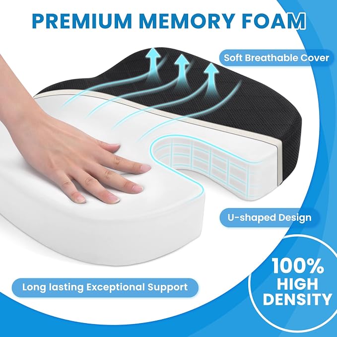 TushGuard Seat Cushion - Cushion for Office Chair, Car Seat, Airplane, Bleacher - Sciatica & Coccyx Pain Relief Desk Chair Cushion for Long Sitting Office Workers, Car Drivers(Black, XX-Large)
